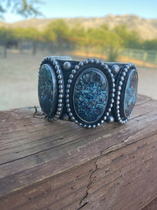 Navajo Sterling Silver & Natural Azurite  Cuff Bracelet By Chimney Butte