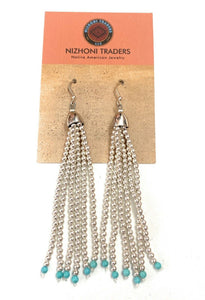 Navajo Turquoise & Sterling Silver Beaded Tassel Dangle Earrings