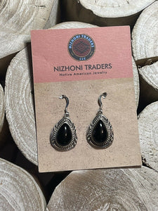 Beautiful Navajo Sterling Silver Black Onyx Teardrop Rope Dangle Earrings
