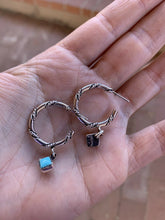 Load image into Gallery viewer, Navajo Royston turquoise &amp; Sterling Silver Braided Charm Hoops