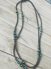 Load image into Gallery viewer, Navajo Turquoise &amp; Sterling Silver Pearl Beaded 60 Inch Necklace