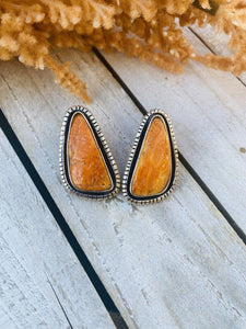 Handmade Sterling Silver & Orange Spiny Oyster Post Earrings