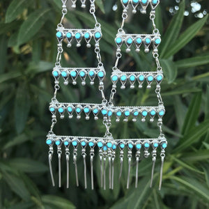 Sterling Silver Turquoise Handmade Dangle Needlepoint Earrings By W. J