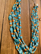 Load image into Gallery viewer, Navajo Turquoise, Spiny &amp; Sterling Silver 6-Strand Beaded Necklace