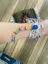 Load image into Gallery viewer, Navajo Sterling Silver &amp; Multi Stone Dragonfly Cuff Bracelet By Russell Sam
