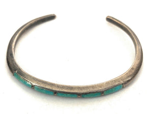Vintage Navajo Turquoise & Sterling Silver Inlay Cuff Bracelet