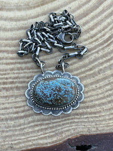 Navajo Kingman Web Turquoise Stone & Sterling Silver Necklace