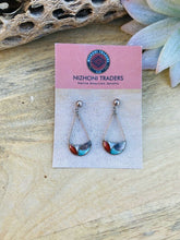 Load image into Gallery viewer, Vintage Zuni Multi Stone &amp; Sterling Silver Inlay Dangle Earrings