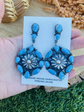 Load image into Gallery viewer, Navajo Morenci Turquoise &amp; Sterling Silver Cluster Dangle Earrings Signed