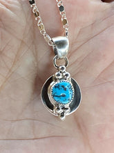 Load image into Gallery viewer, Navajo Handmade Sterling Silver &amp; Kingman Turquoise Square Pendant Signed