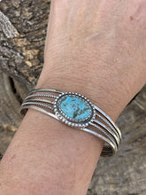 Load image into Gallery viewer, Sterling Silver Kingman Turquoise Stacker Cuff Bracelet