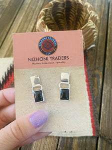 Navajo Sterling Silver And Black Onyx Stud Earrings