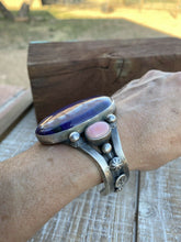 Load image into Gallery viewer, Chimney Butte Sterling Silver Charorite  &amp; Queen Pink Conch Shell Cuff Bracelet