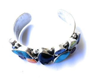 Navajo Multi Stone & Gem Sterling Silver Cuff Bracelet Signed