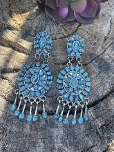 Load image into Gallery viewer, Stunning Navajo Sleeping Beauty Turquoise Sterling Dangle Earrings Artist LMB
