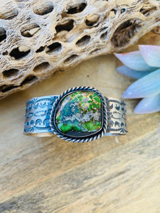 Navajo Sterling Silver & Sonoran Mountain Turquoise Cuff Bracelet Signed