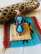 Load image into Gallery viewer, Navajo Sterling Kingman Turquoise &amp; Red Coral Ring Size 9 By Shawn Cayatineto