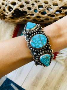 Navajo Kingman Web Turquoise & Sterling Silver Cuff Bracelet By Happy Piasso
