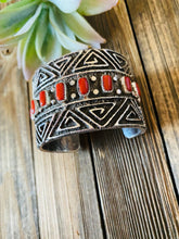 Load image into Gallery viewer, Navajo Coral &amp; Sterling Silver Cuff Bracelet By Steve Arviso