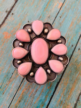 Load image into Gallery viewer, Navajo Queen Pink Conch Shell &amp; Sterling Silver Cluster Cuff Bracelet Signed