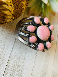 Navajo Queen Pink Conch Shell & Sterling Silver Cuff Bracelet by Chimney Butte