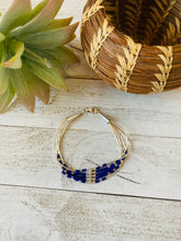 Load image into Gallery viewer, Navajo Lapis &amp; Sterling Liquid Silver Beaded Bracelet