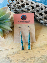 Load image into Gallery viewer, Navajo Kingman Web Turquoise &amp; Sterling Silver Inlay Dangle Earrings