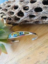 Load image into Gallery viewer, Navajo Sterling Silver &amp; Natural Blue Moon Turquoise Inlay Cuff Bracelet