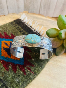 Navajo Sterling Silver & Carico Lake Turquoise Cuff Bracelet Signed