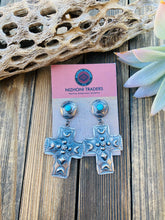 Load image into Gallery viewer, Navajo Hand Stamped Sterling Silver Cross Dangle Earrings By Tim Yazzie