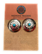 Load image into Gallery viewer, Navajo Turquoise &amp; Hand Stamped Sterling Silver Concho Post Earrings