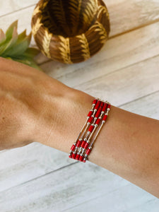 Navajo Coral & Sterling Liquid Silver Beaded Bracelet