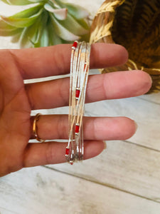 Navajo Coral & Sterling Liquid Silver Beaded Bracelet