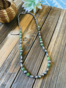 Vintage Navajo Handmade Sterling Silver & Turquoise Beaded Necklace