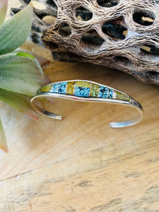 Navajo Sterling Silver & Natural Blue Moon Turquoise Inlay Cuff Bracelet