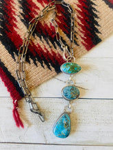 Load image into Gallery viewer, Navajo Sterling Silver &amp; Three Stone Kingman Turquoise Lariat Necklace