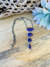 Load image into Gallery viewer, Navajo Purple Mojave &amp; Sterling Silver 4 Stone Lariat Necklace