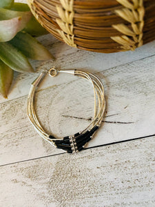 Navajo Onyx & Sterling Liquid Silver Beaded Bracelet
