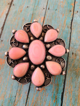 Load image into Gallery viewer, Navajo Queen Pink Conch Shell &amp; Sterling Silver Cluster Cuff Bracelet Signed