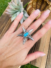 Load image into Gallery viewer, Navajo Turquoise &amp; Sterling Silver Star Ring Size 7.5 Signed