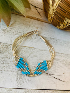 Navajo Turquoise & Sterling Liquid Silver Beaded Bracelet