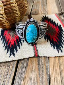 Navajo Kingman Web Turquoise & Sterling Silver Cuff Bracelet By Aaron Toadlena