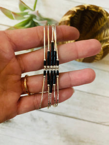 Navajo Onyx & Sterling Liquid Silver Beaded Bracelet