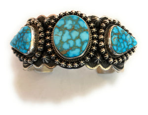 Navajo Kingman Web Turquoise & Sterling Silver Cuff Bracelet By Happy Piasso