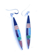 Load image into Gallery viewer, Navajo Multi Stone &amp; Sterling Silver Inlay Dangle Earrings