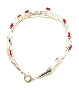 Navajo Coral & Sterling Liquid Silver Beaded Bracelet