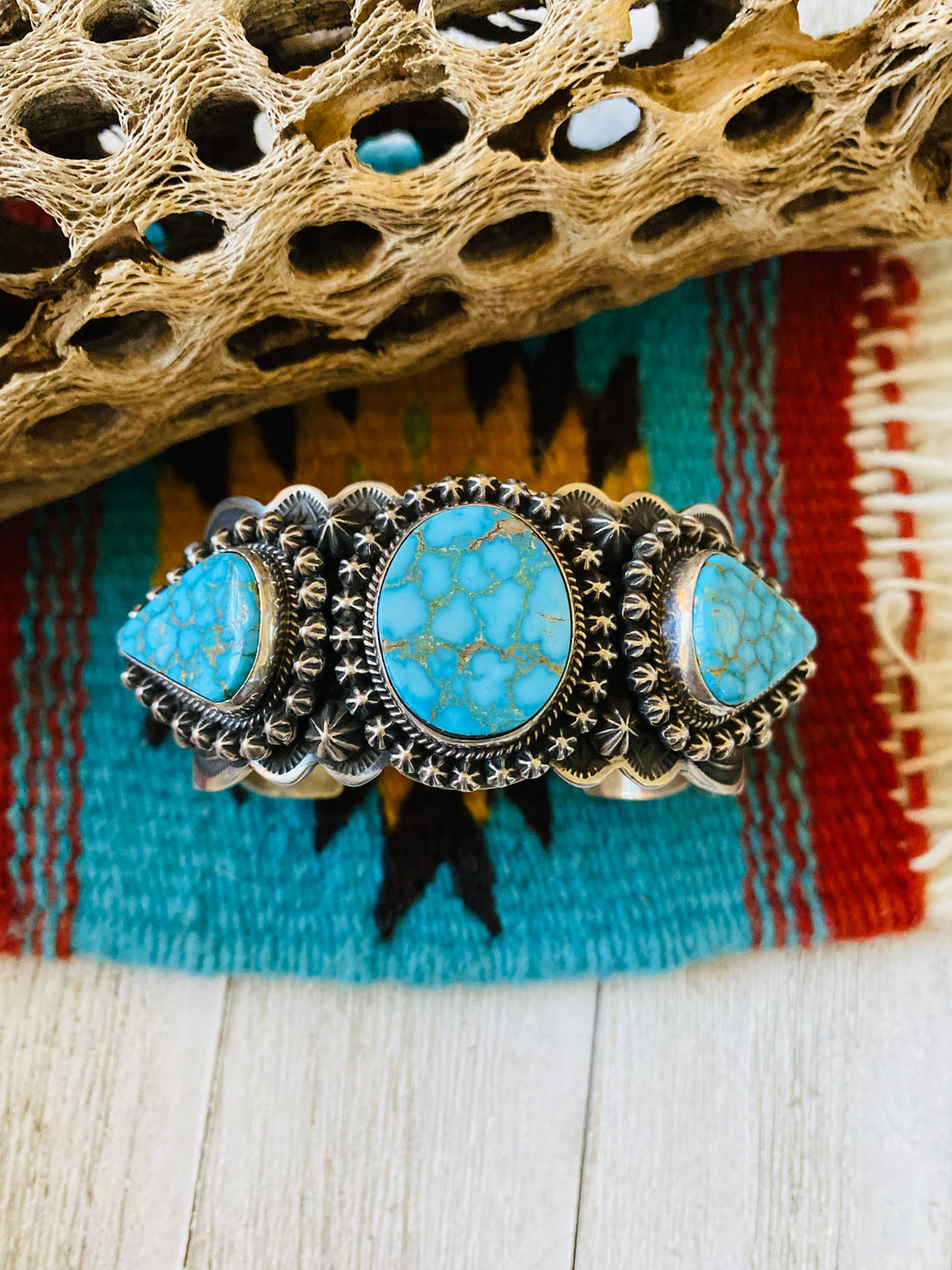Navajo Kingman Web Turquoise & Sterling Silver Cuff Bracelet By Happy Piasso