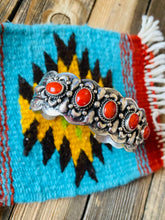 Load image into Gallery viewer, Navajo Coral &amp; Sterling Silver Cuff Bracelet By Marcella James