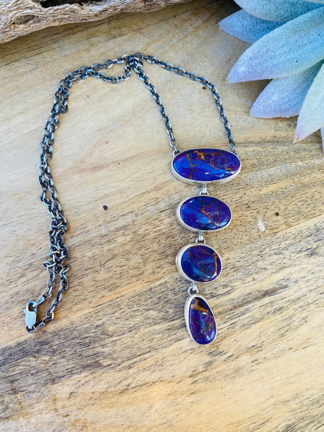 Navajo Purple Mojave & Sterling Silver 4 Stone Lariat Necklace