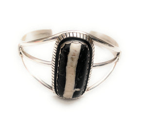 Navajo Sterling Silver & Zebra Jasper Cuff Bracelet Signed
